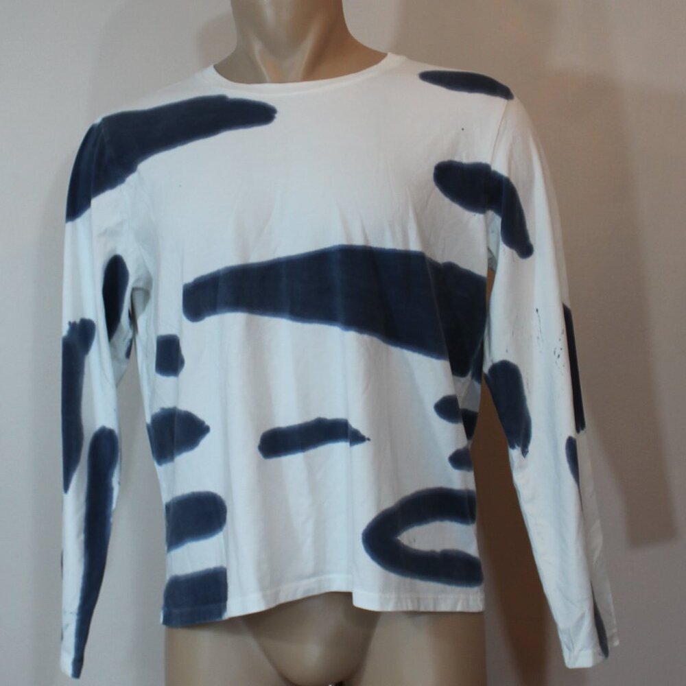 Patrick Assaraf Long Sleeve Blue  Tie Dye Tee crew neck  men size Large